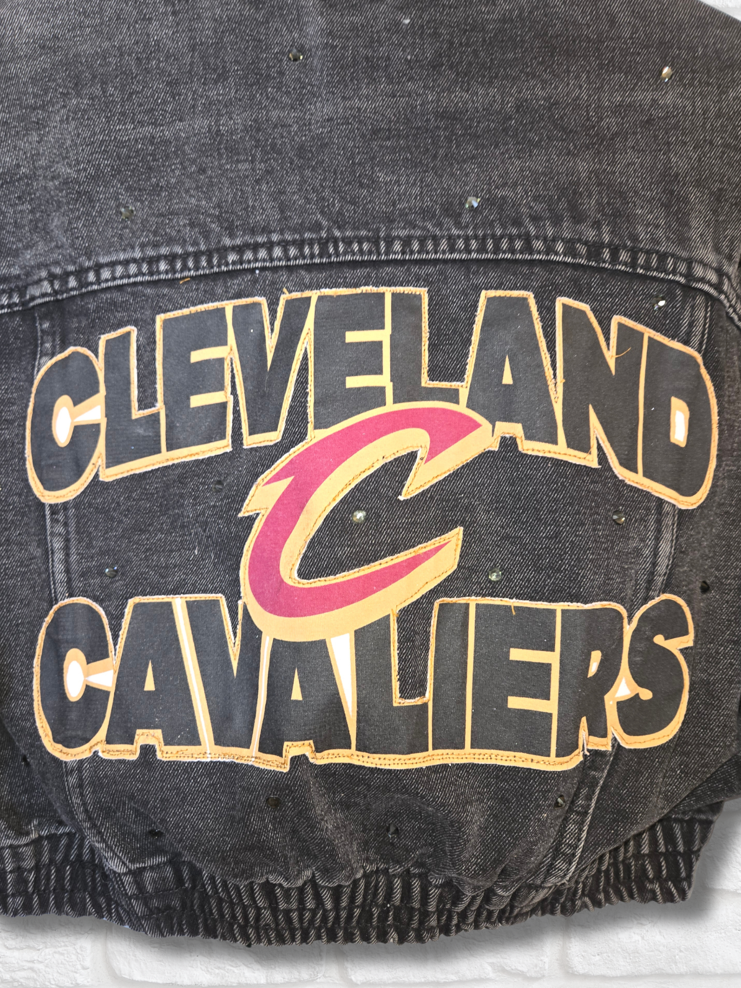 Cleveland Cavaliers Crop Rhinestone Denim Jacket - Large