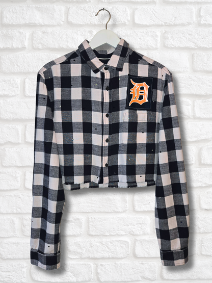 Detroit Tigers Rhinestone Crop Flannel