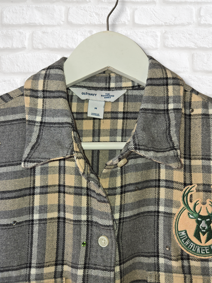 Milwaukee Bucks Rhinestone Crop Flannel