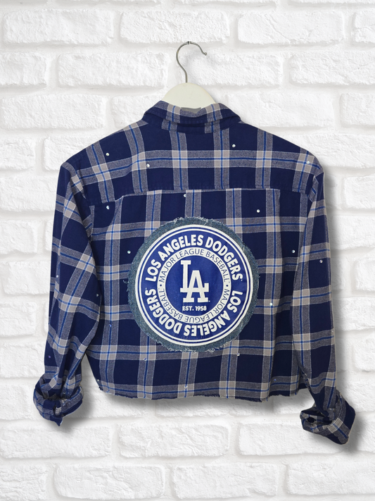 Los Angeles Dodgers Rhinestone Crop Flannel - Small