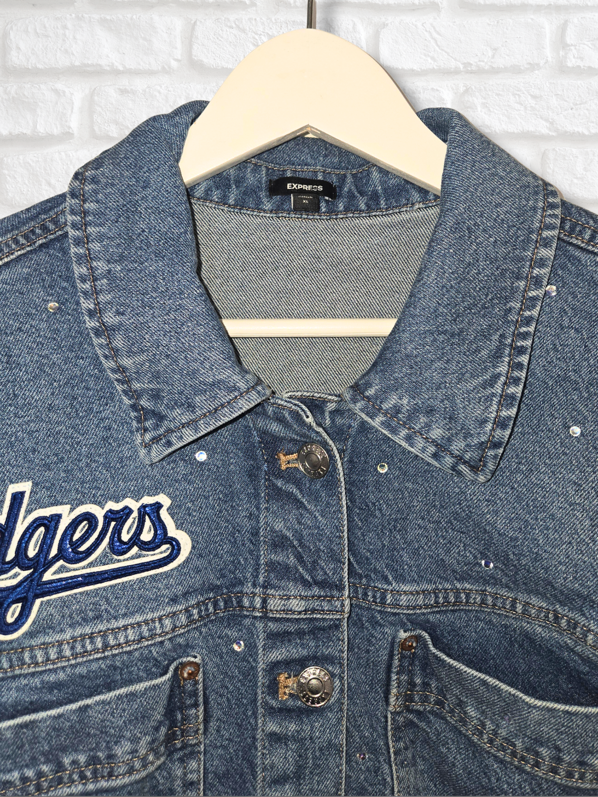 Los Angeles Dodgers Rhinestone Crop Denim Jacket- XL