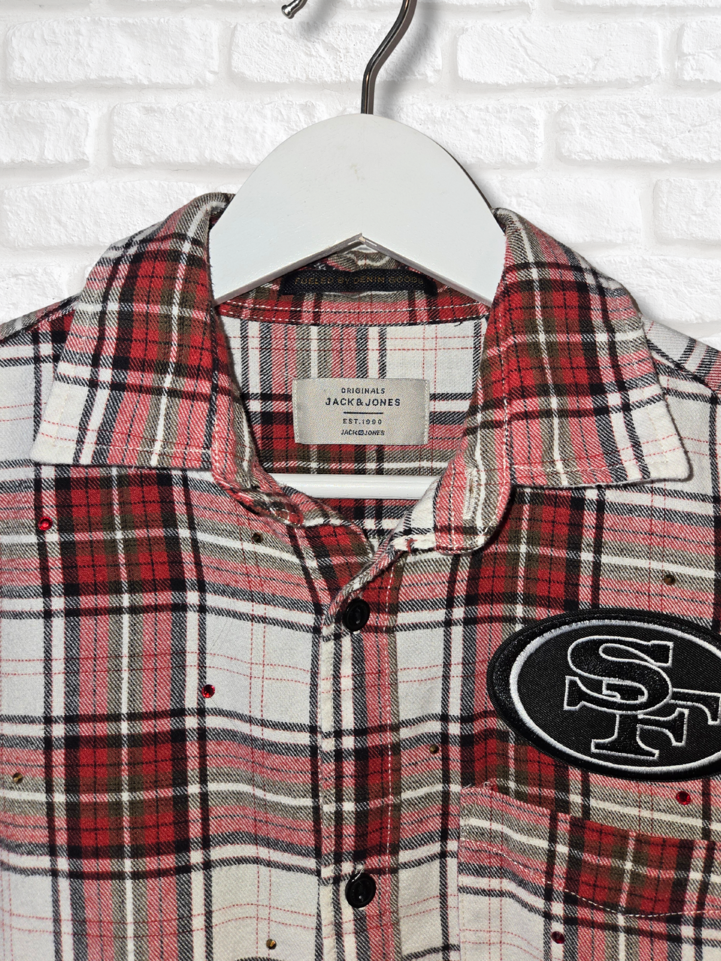 San Francisco 49ers Rhinestone Crop Flannel