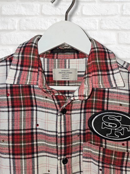 San Francisco 49ers Rhinestone Crop Flannel