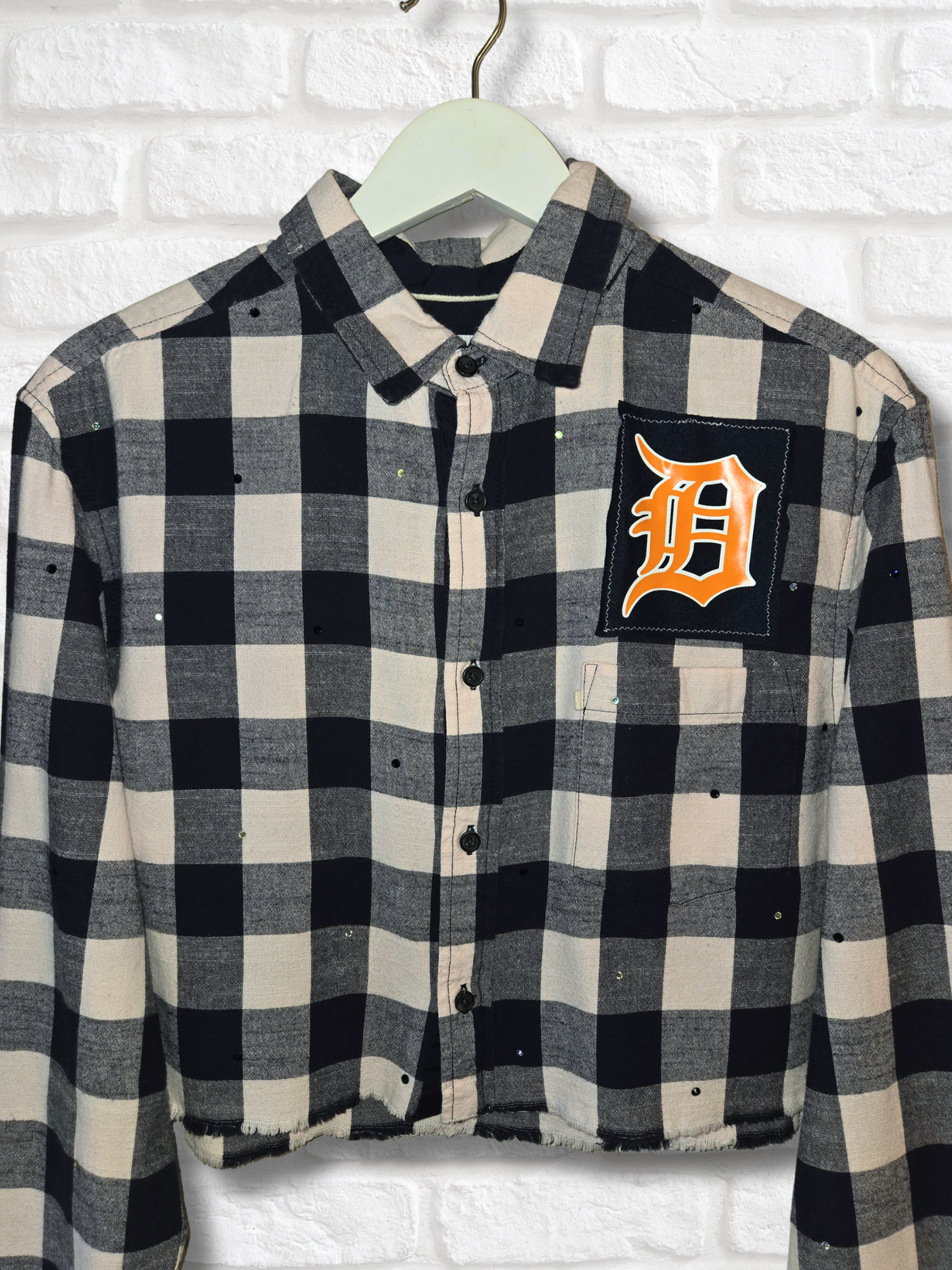 Detroit Tigers Rhinestone Crop Flannel