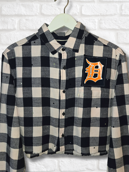 Detroit Tigers Rhinestone Crop Flannel