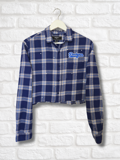 Los Angeles Dodgers Rhinestone Crop Flannel - Small