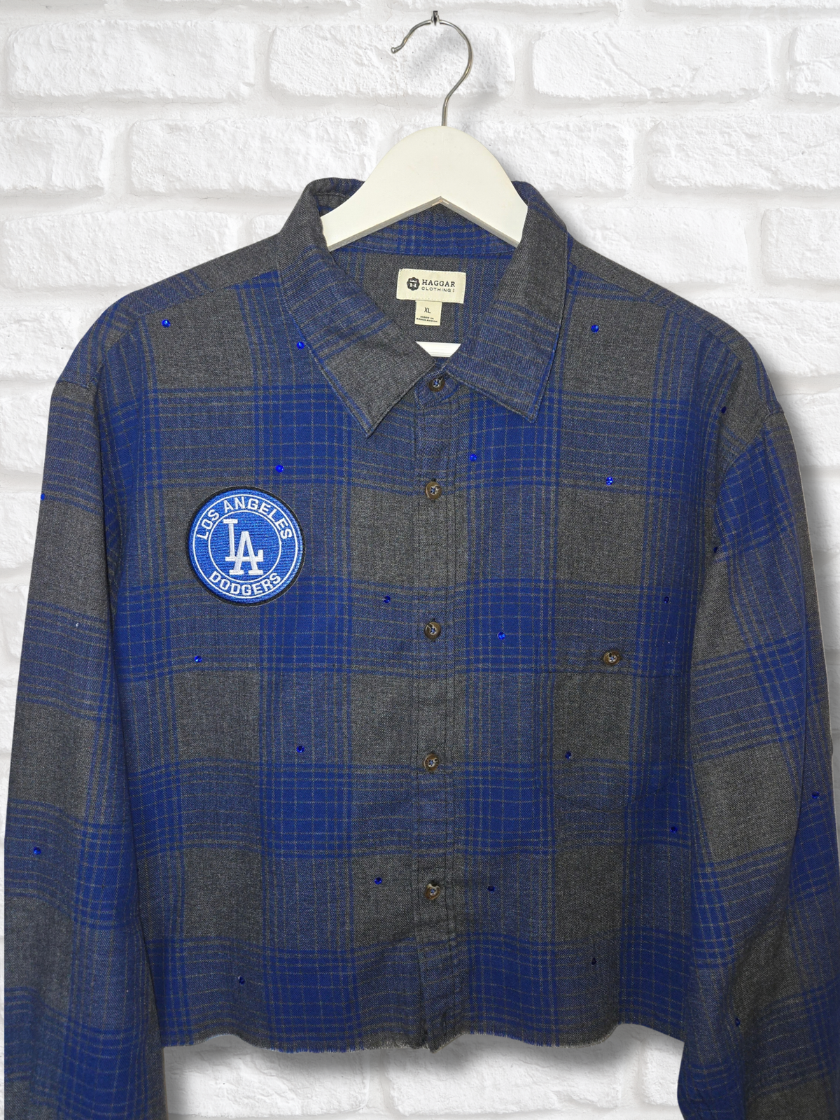 Los Angeles Dodgers Rhinestone Crop Flannel - XL