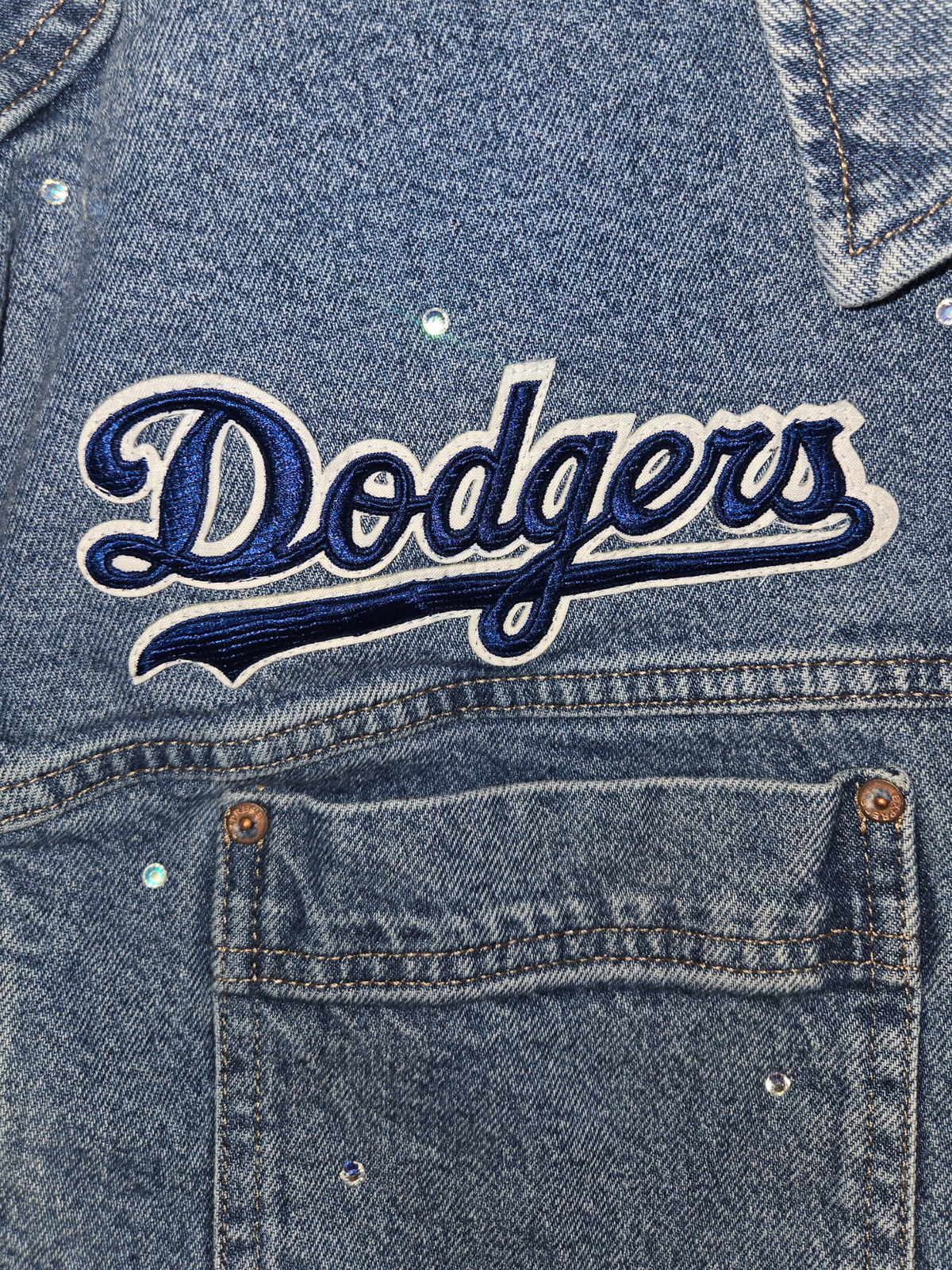 Los Angeles Dodgers Rhinestone Crop Denim Jacket- XL