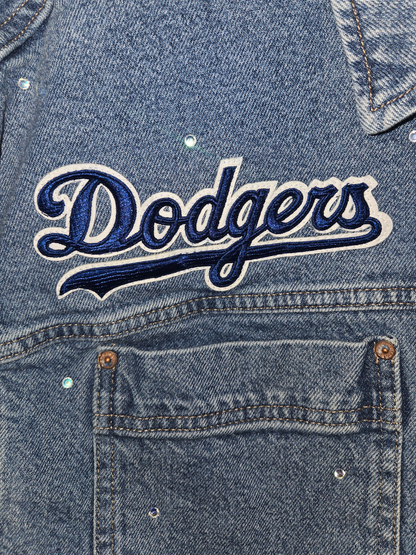 Los Angeles Dodgers Rhinestone Crop Denim Jacket- XL
