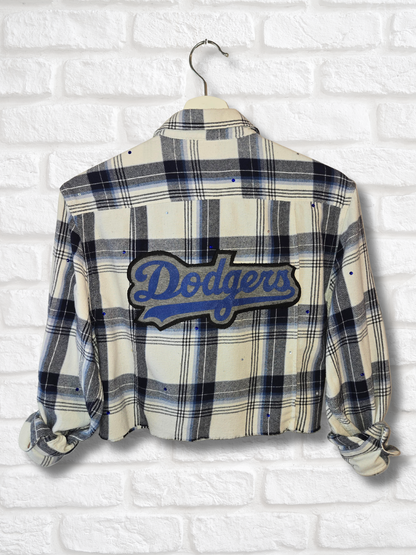 Los Angeles Dodgers Rhinestone Crop Flannel - Small