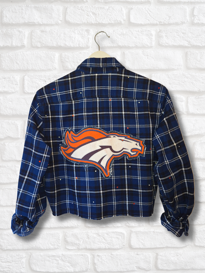 Denver Broncos Crop Rhinestone Flannel