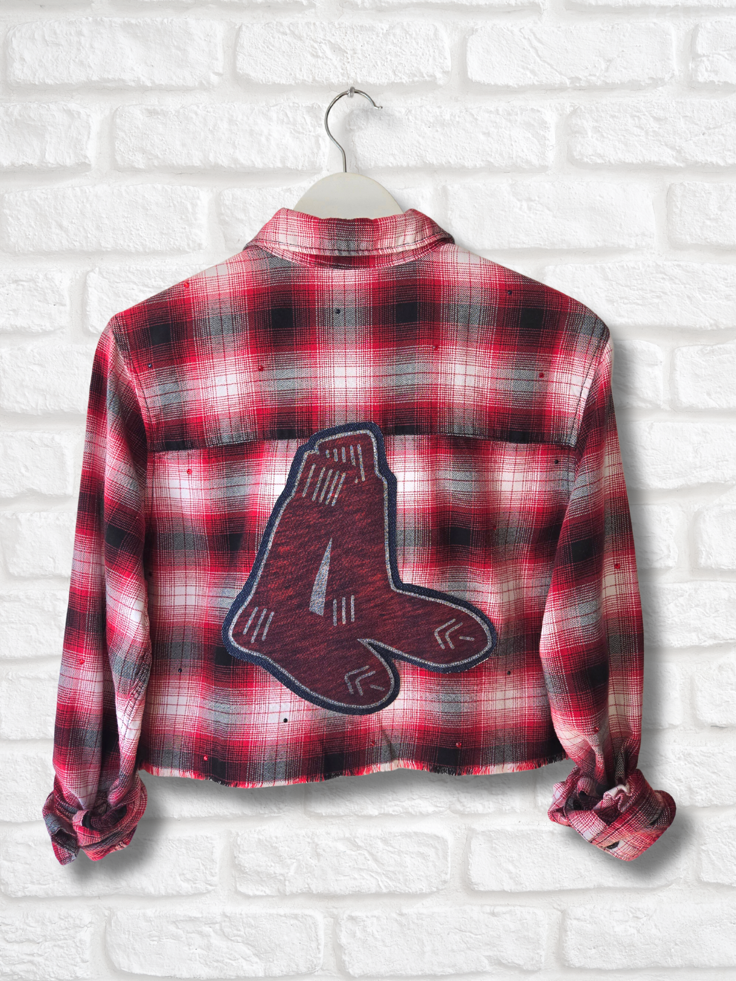 Boston Red Sox Rhinestone Crop Flannel