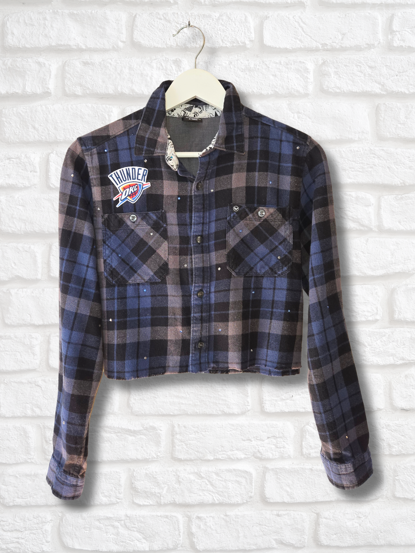 OKC Thunder Rhinestone Crop Flannel - Small
