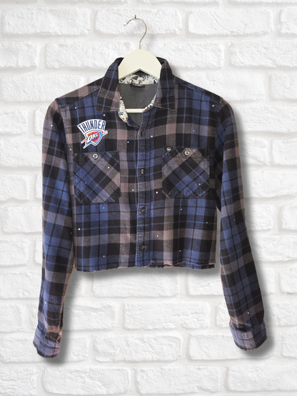 OKC Thunder Rhinestone Crop Flannel - Small