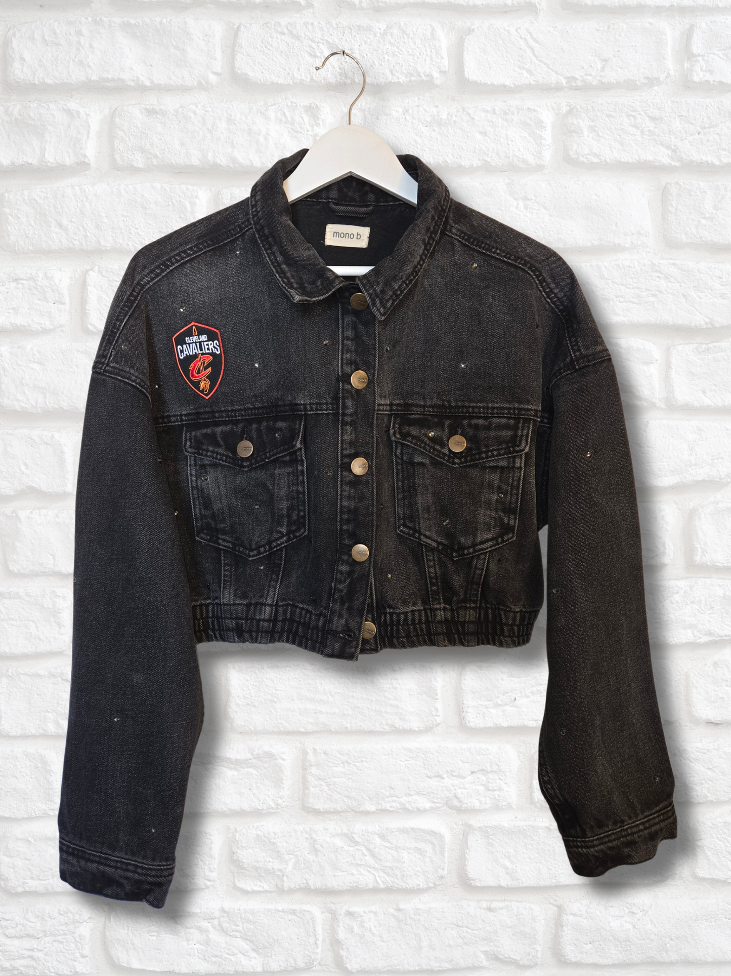 Cleveland Cavaliers Crop Rhinestone Denim Jacket - Large