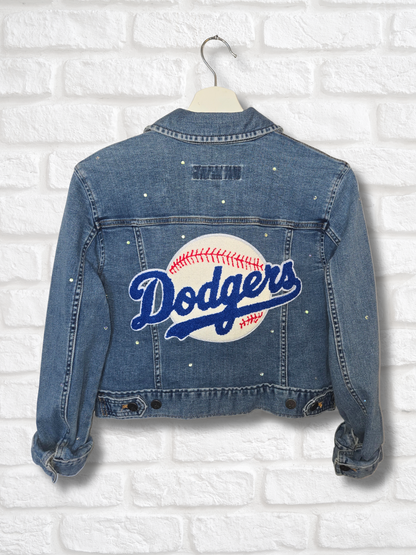 Los Angeles Dodgers Crop Denim Jacket- Small