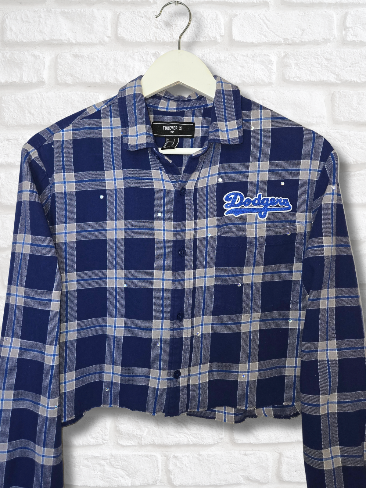 Los Angeles Dodgers Rhinestone Crop Flannel - Small