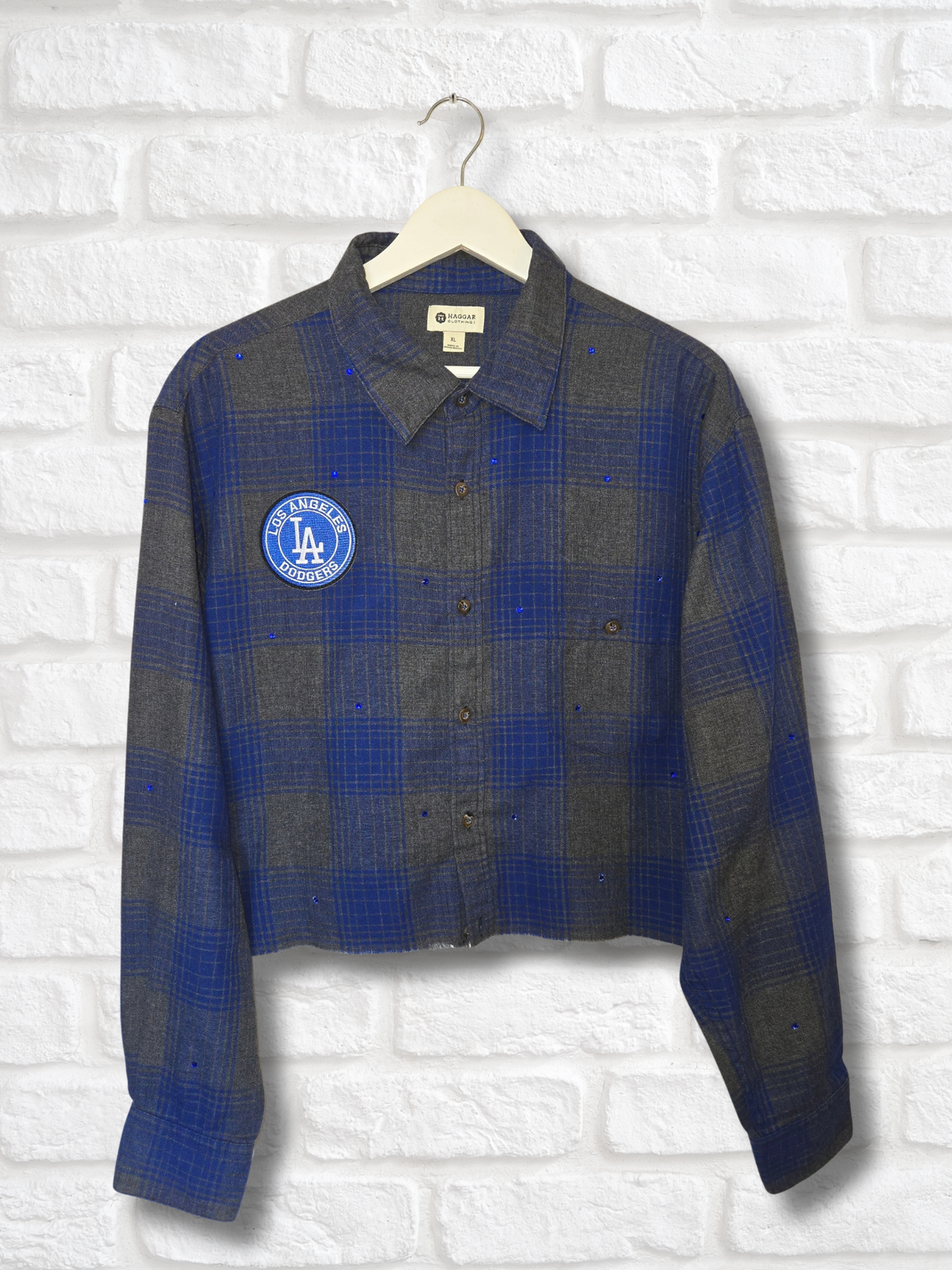 Los Angeles Dodgers Rhinestone Crop Flannel - XL
