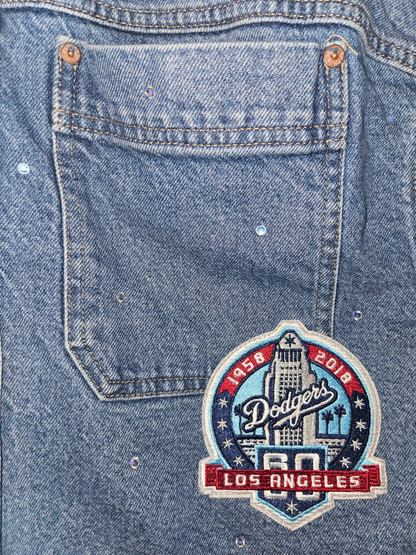 Los Angeles Dodgers Rhinestone Crop Denim Jacket- XL