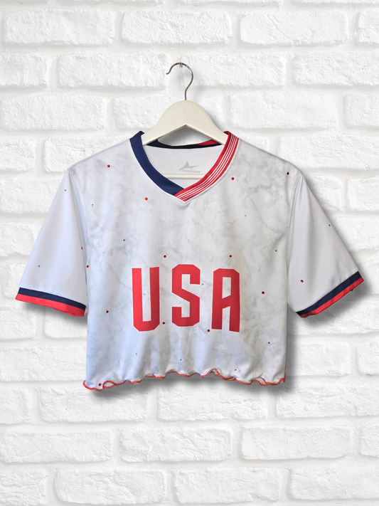 Team USA Ruffle Crop Top- Medium