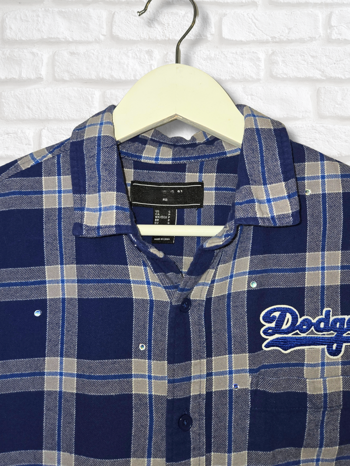 Los Angeles Dodgers Rhinestone Crop Flannel - Small