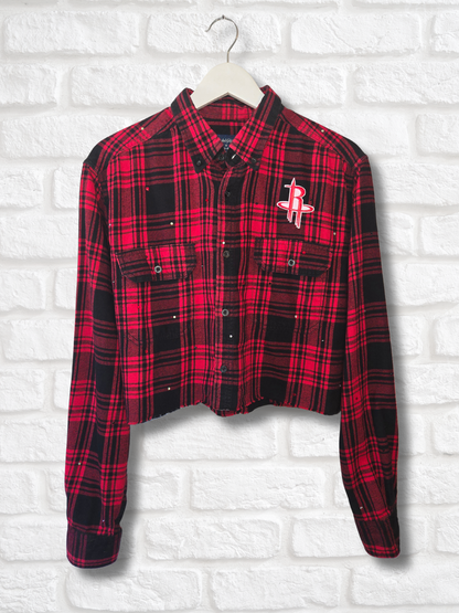 Houston Rockets Rhinestone Crop Flannel - Medium