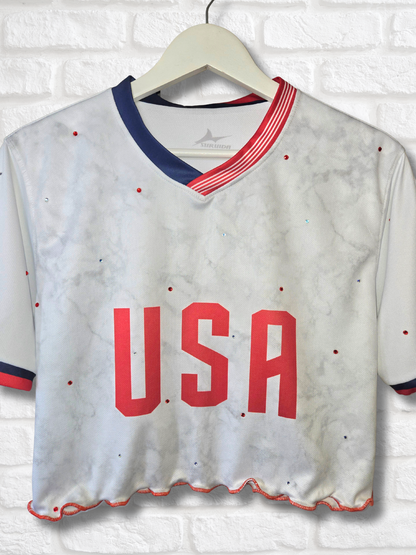 Team USA Ruffle Crop Top- Medium