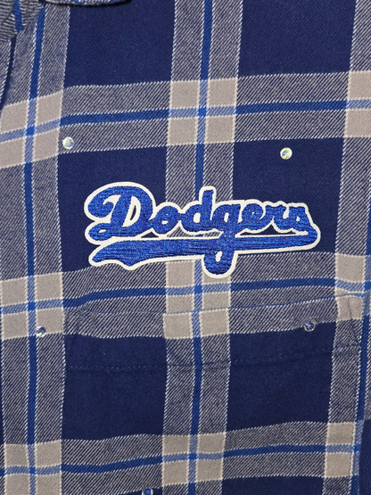 Los Angeles Dodgers Rhinestone Crop Flannel - Small