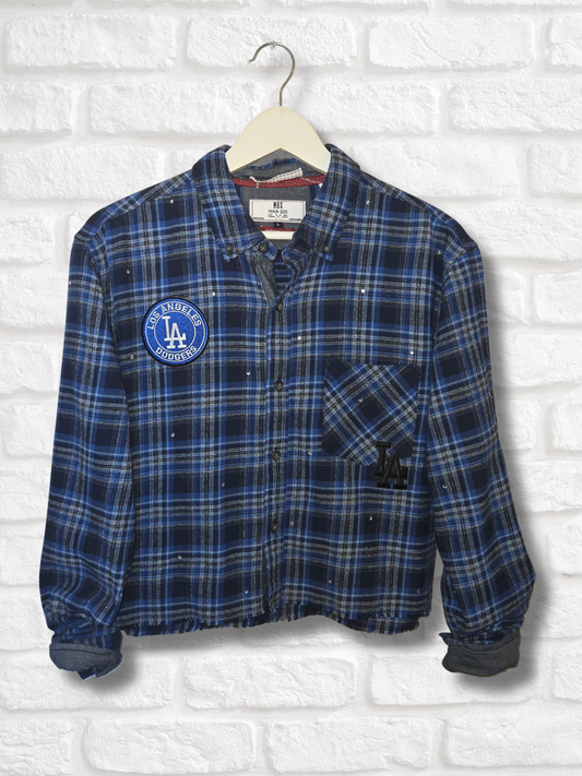 Los Angeles Dodgers Rhinestone Crop Flannel - Large