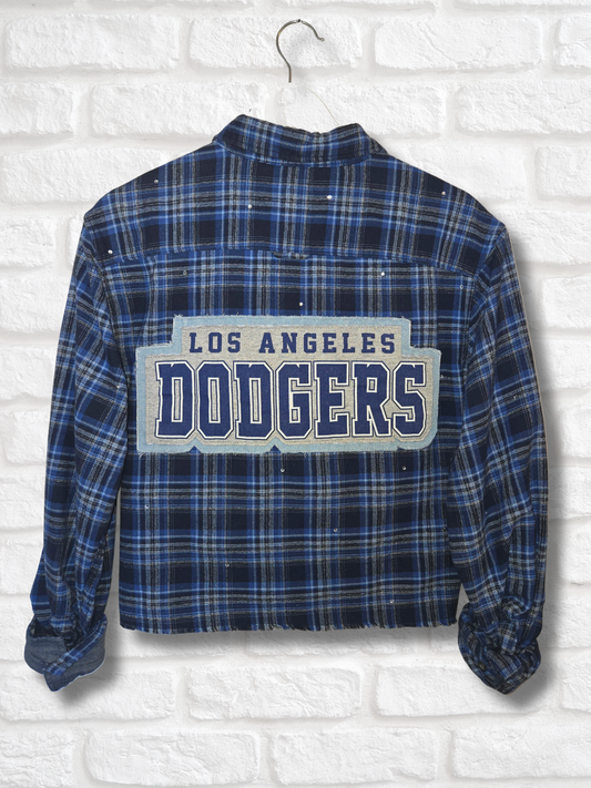 Los Angeles Dodgers Rhinestone Crop Flannel - Large