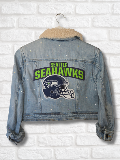 Seattle Seahawks Sherpa Lined Crop Denim Jacket