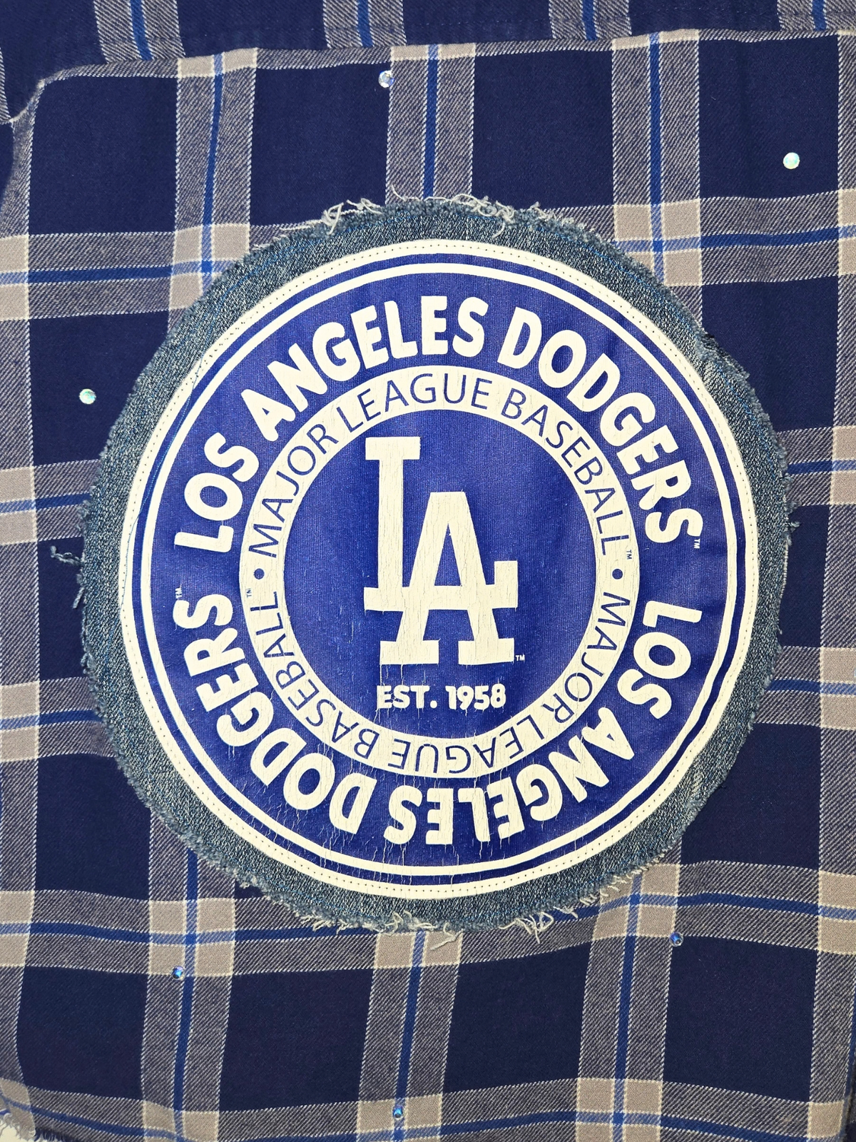 Los Angeles Dodgers Rhinestone Crop Flannel - Small