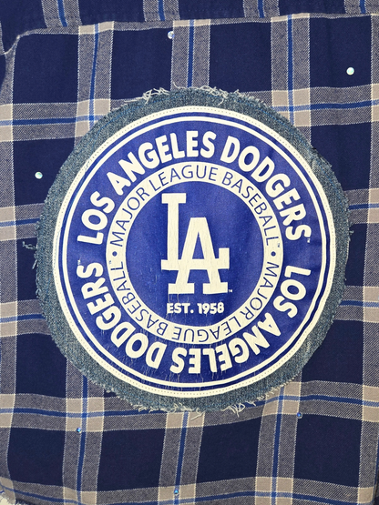 Los Angeles Dodgers Rhinestone Crop Flannel - Small