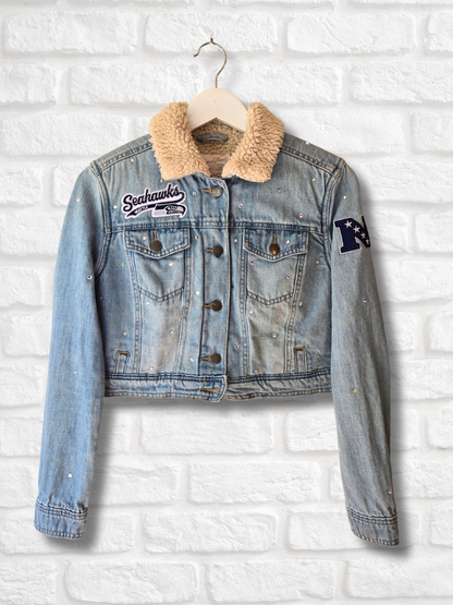 Seattle Seahawks Sherpa Lined Crop Denim Jacket