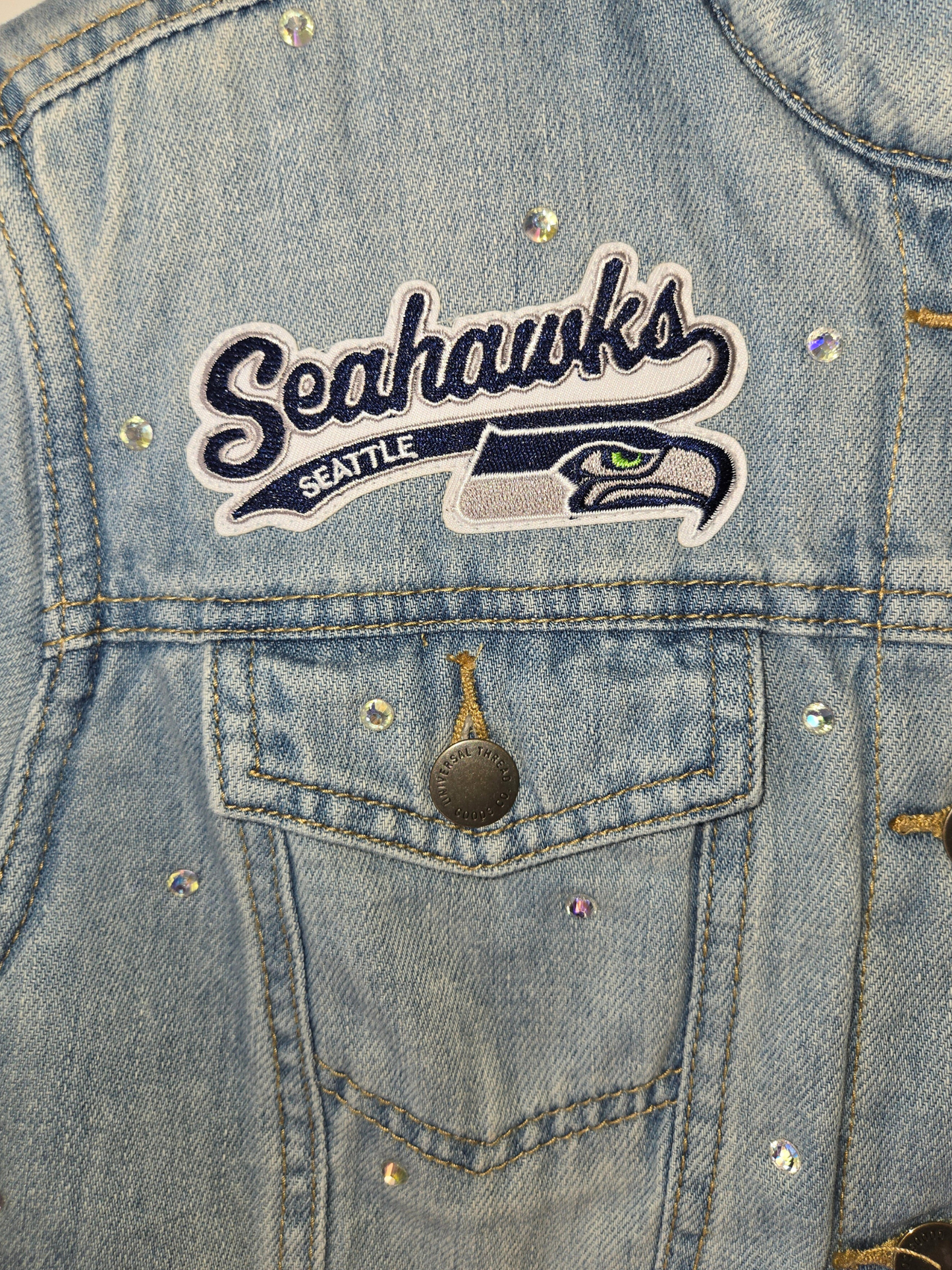 Seattle Seahawks Sherpa Lined Crop Denim Jacket