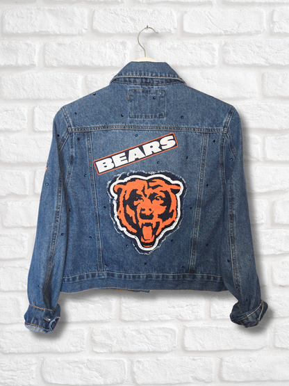 Chicago Bears Crop Denim Jacket- Medium