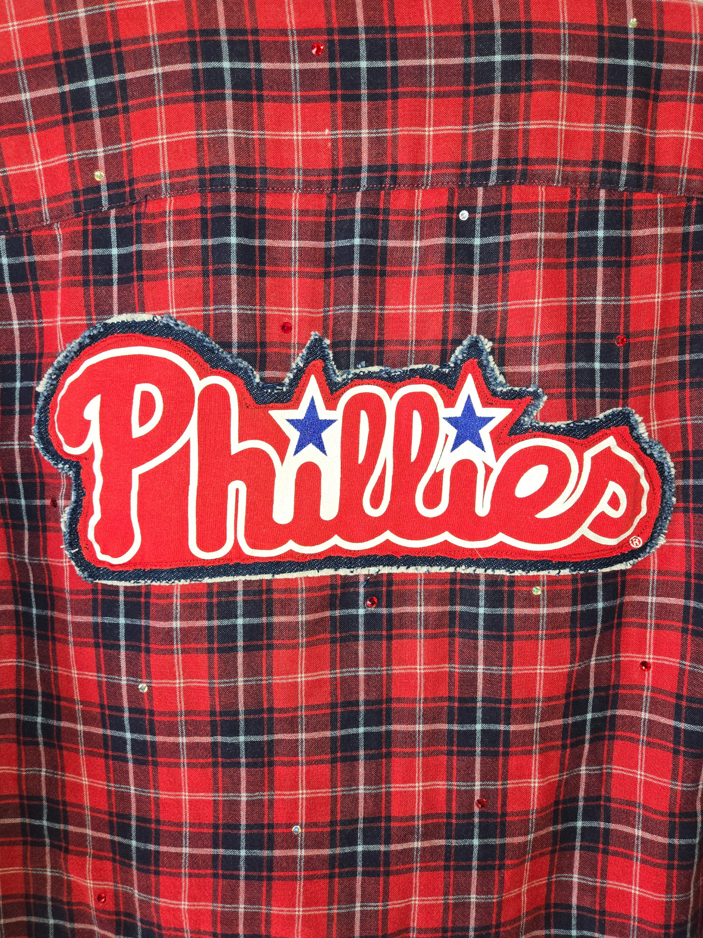 Philadelphia Phillies Rhinestone Crop Flannel - Medium