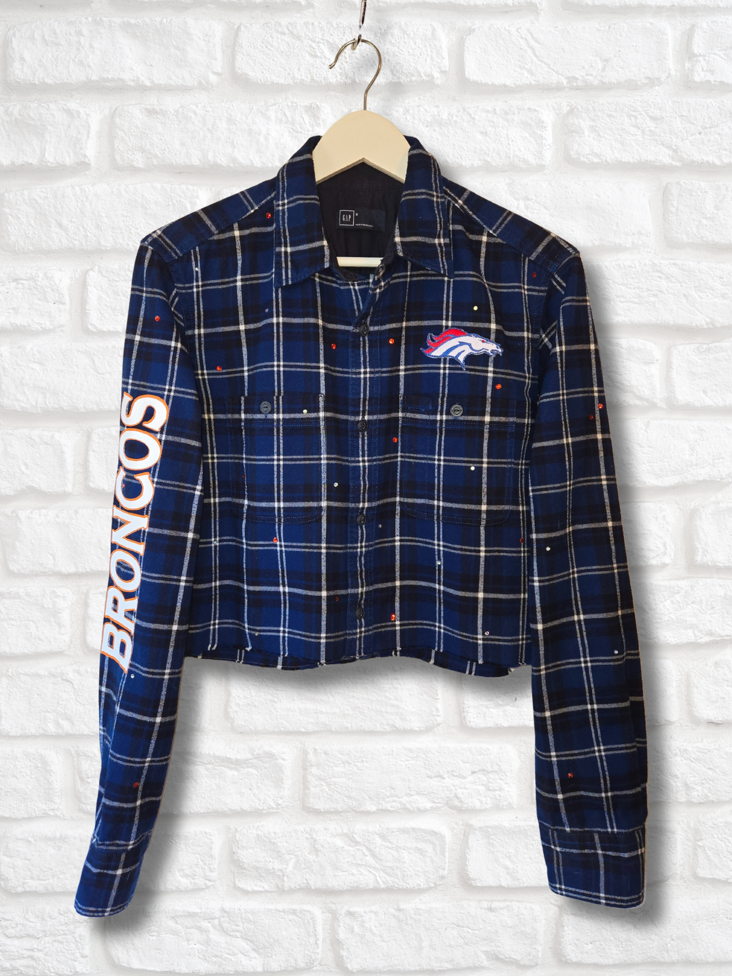 Denver Broncos Crop Rhinestone Flannel