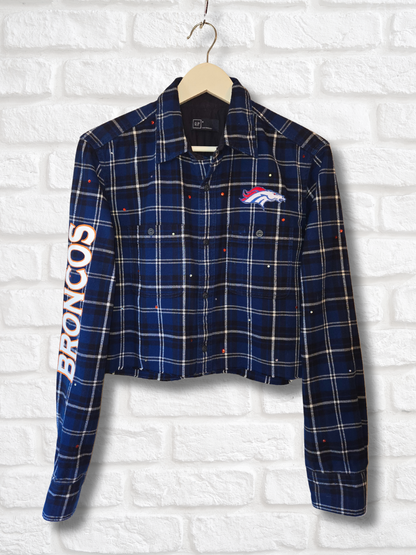 Denver Broncos Crop Rhinestone Flannel