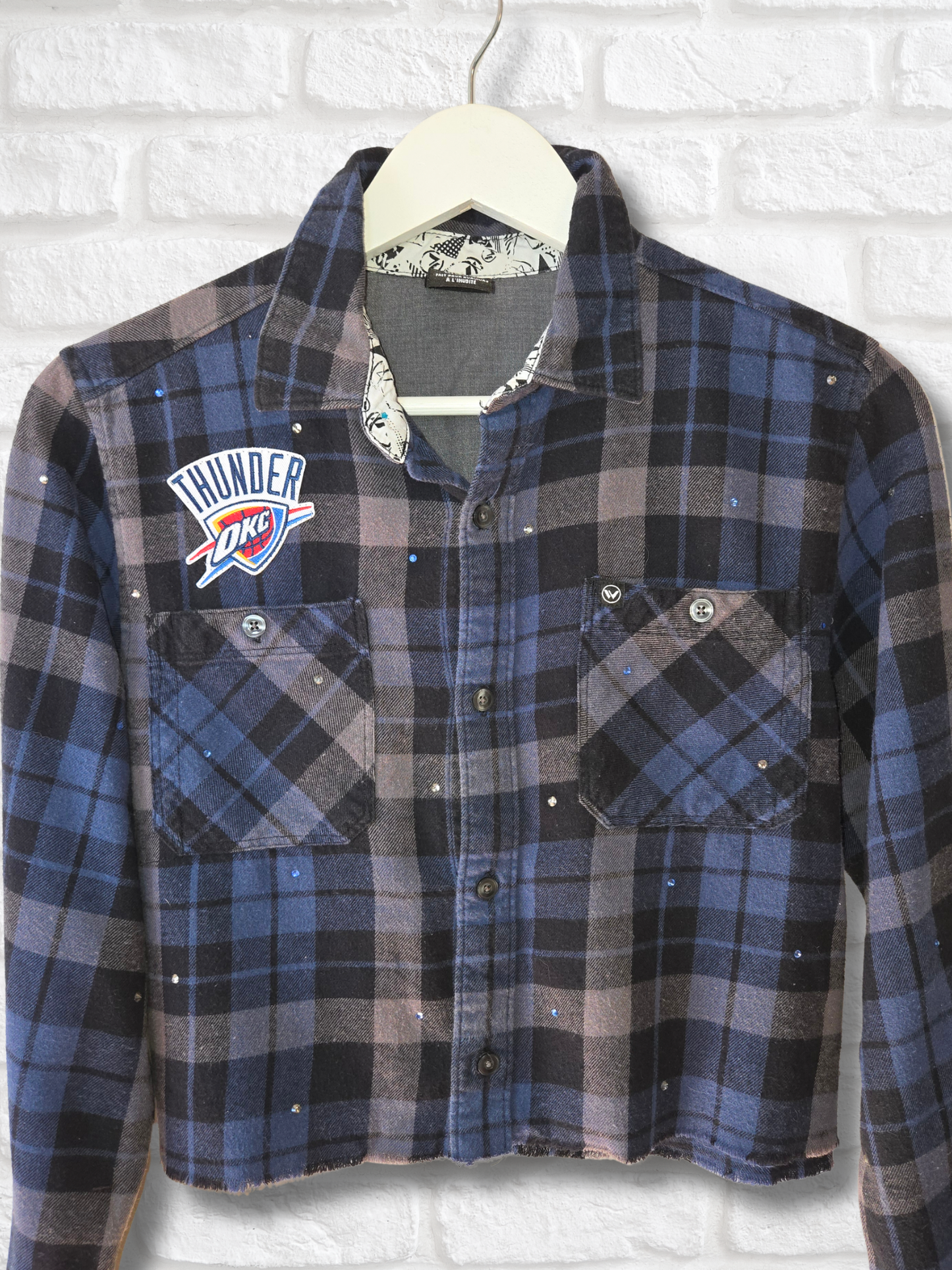 OKC Thunder Rhinestone Crop Flannel - Small