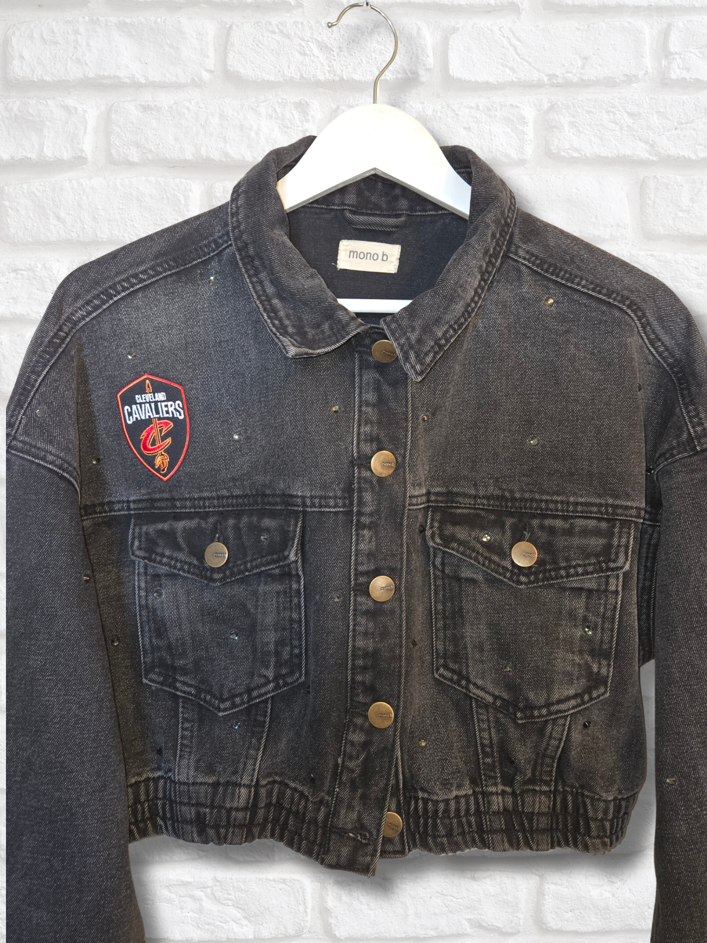 Cleveland Cavaliers Crop Rhinestone Denim Jacket - Large