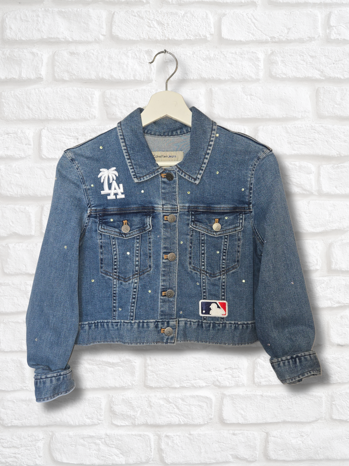 Los Angeles Dodgers Crop Denim Jacket- Small