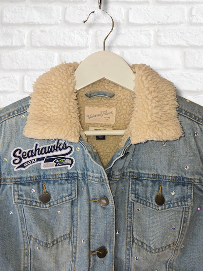 Seattle Seahawks Sherpa Lined Crop Denim Jacket