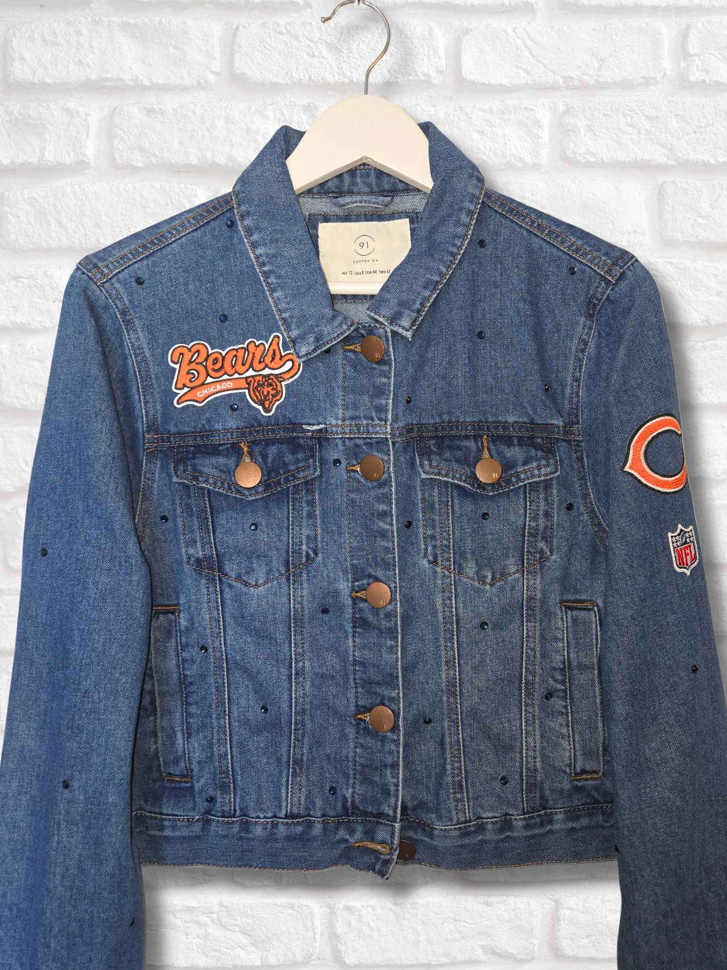 Chicago Bears Crop Denim Jacket- Medium