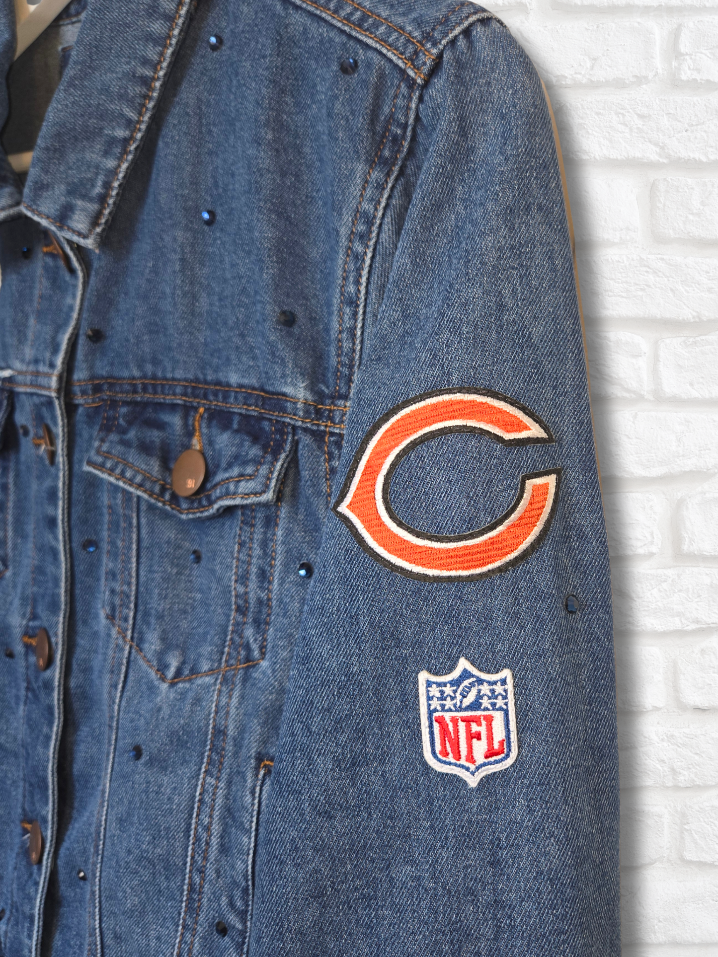 Chicago Bears Crop Denim Jacket- Medium