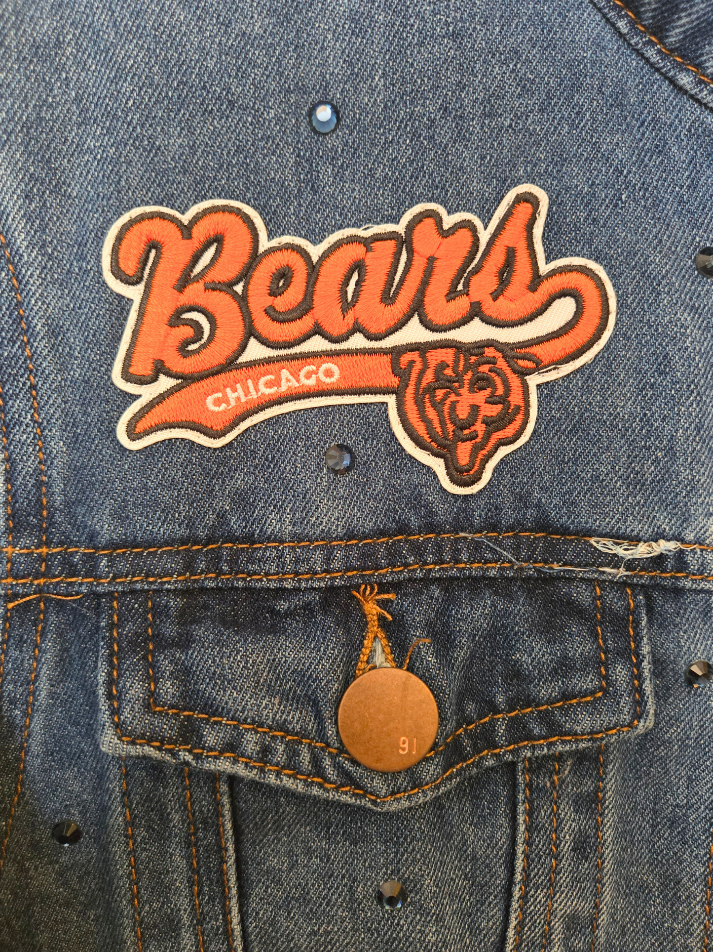 Chicago Bears Crop Denim Jacket- Medium