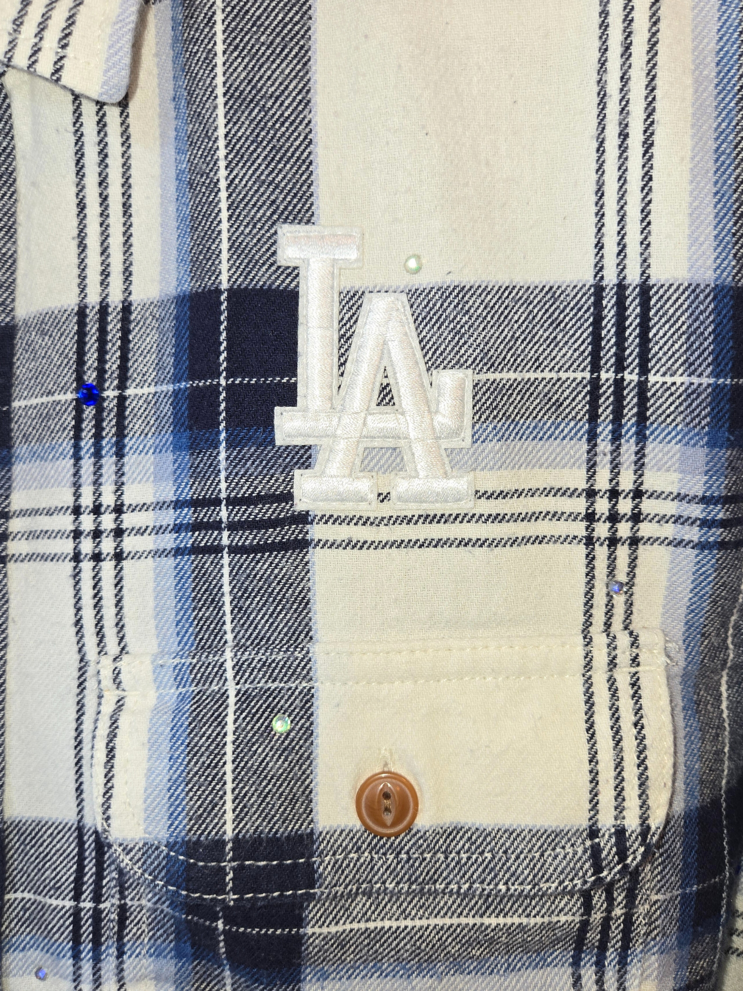Los Angeles Dodgers Rhinestone Crop Flannel - Small