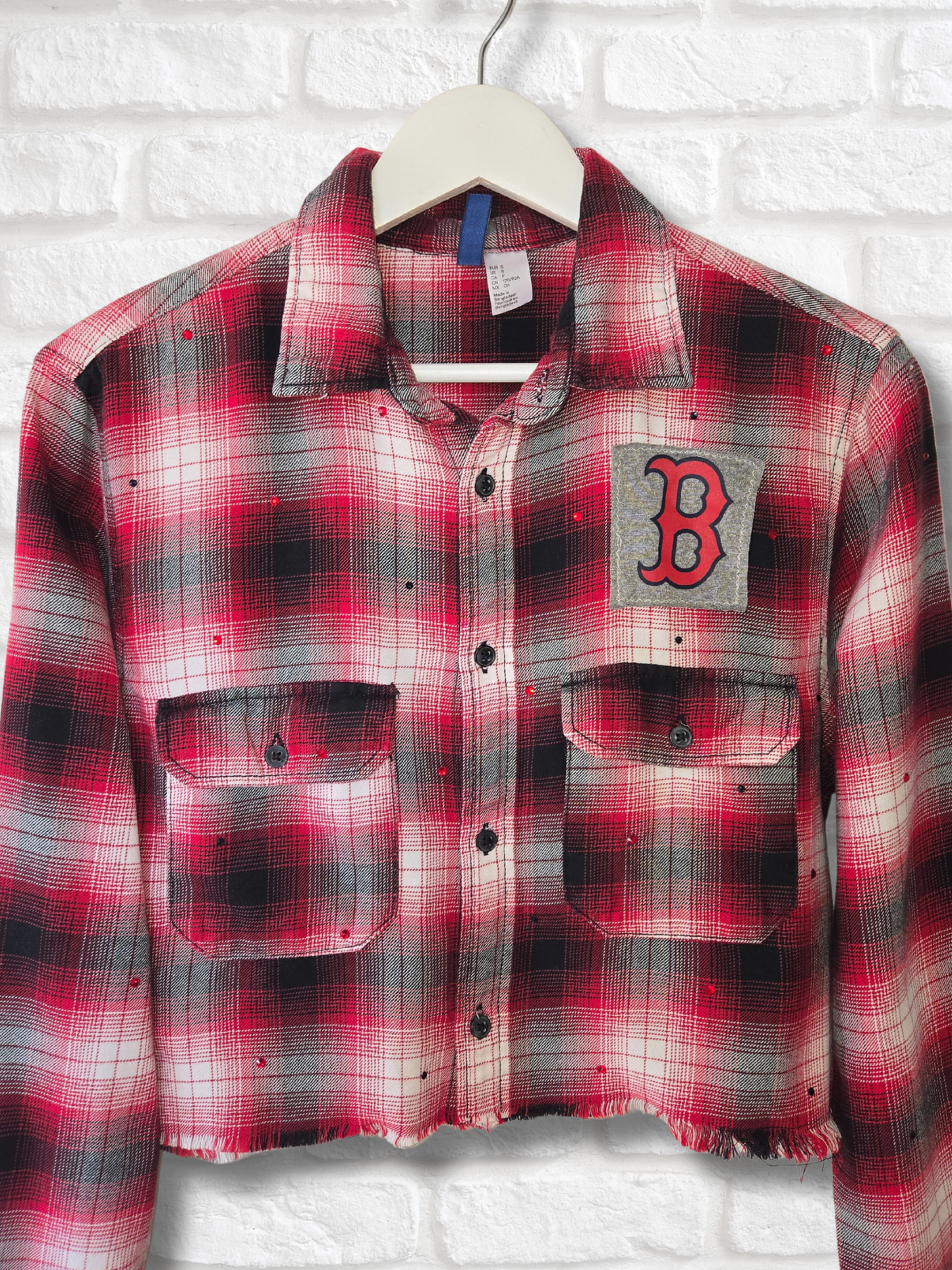 Boston Red Sox Rhinestone Crop Flannel