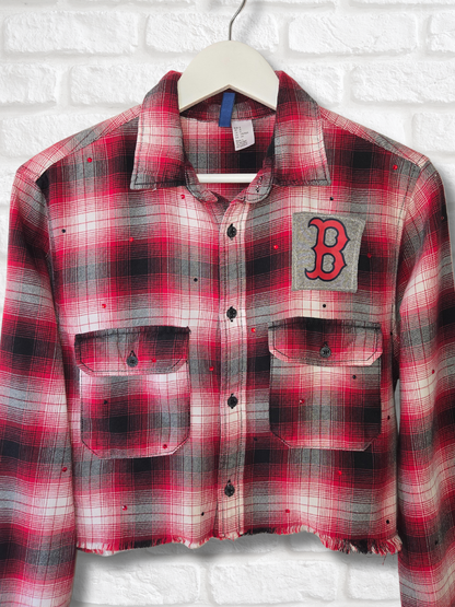 Boston Red Sox Rhinestone Crop Flannel
