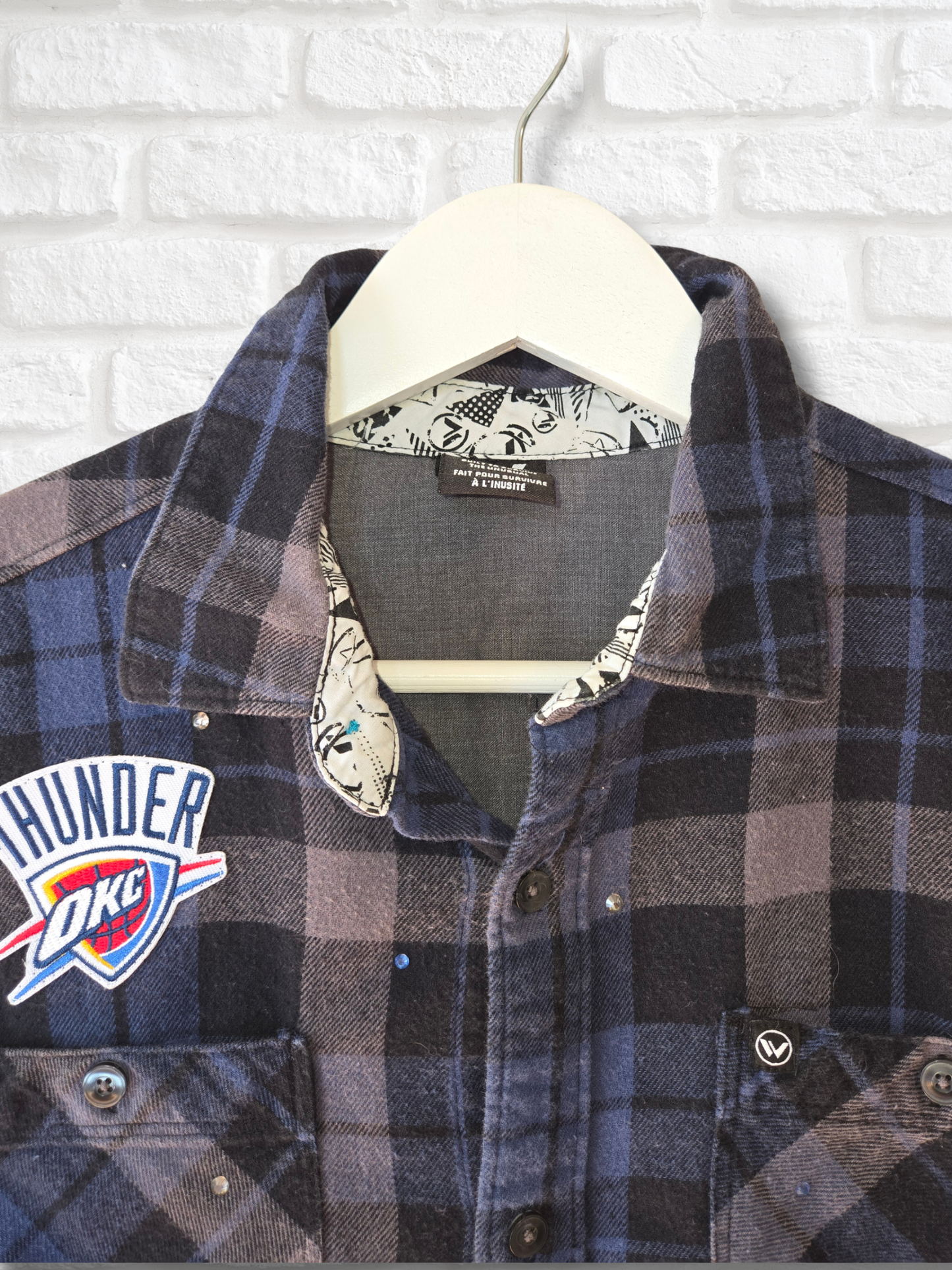 OKC Thunder Rhinestone Crop Flannel - Small